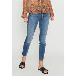 Mother High Waisted Looker Ankle Fray Jeans US 29 Blue Stretch Denim Raw Hem